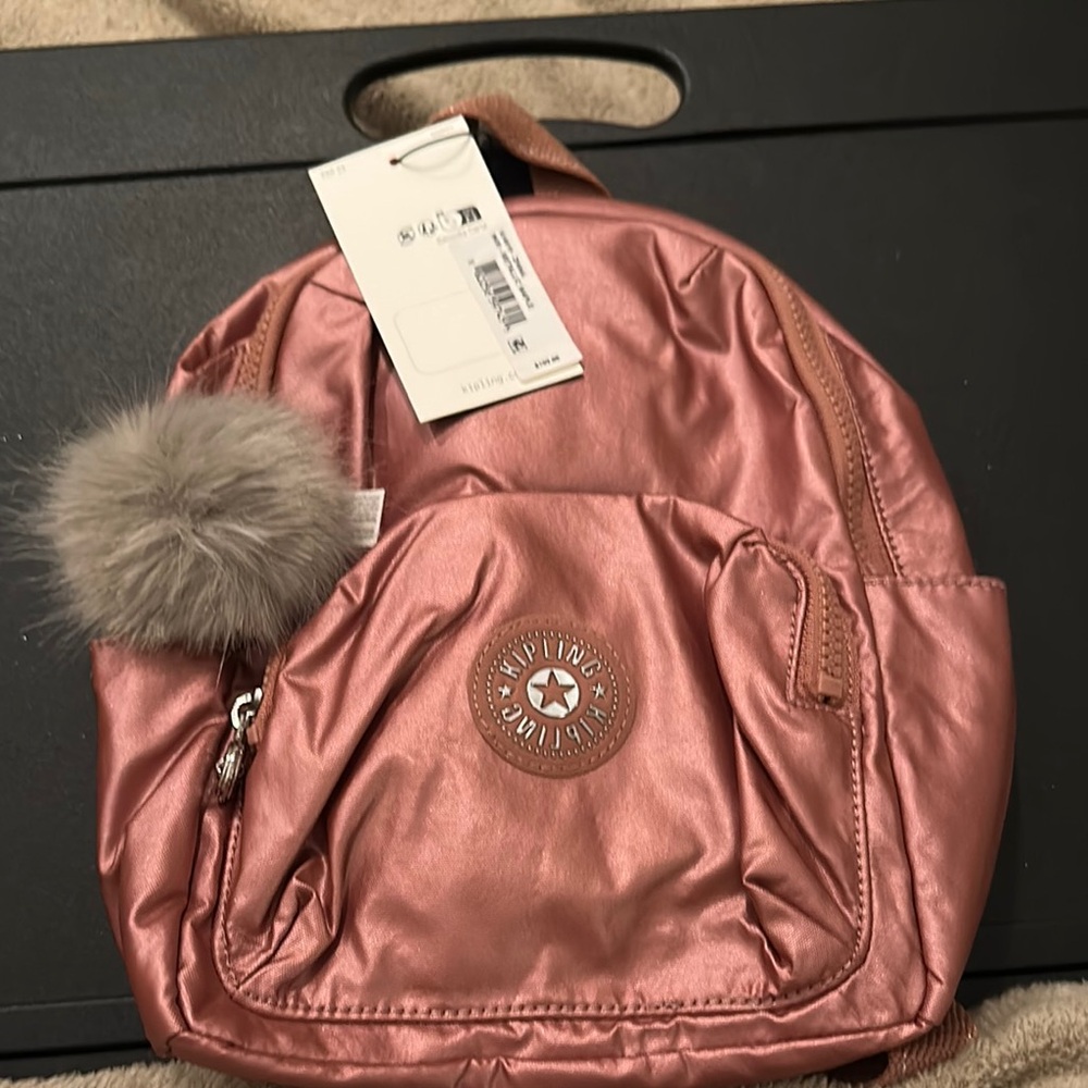NWT Kipling Metallic Maple Backpack with Pom Pom